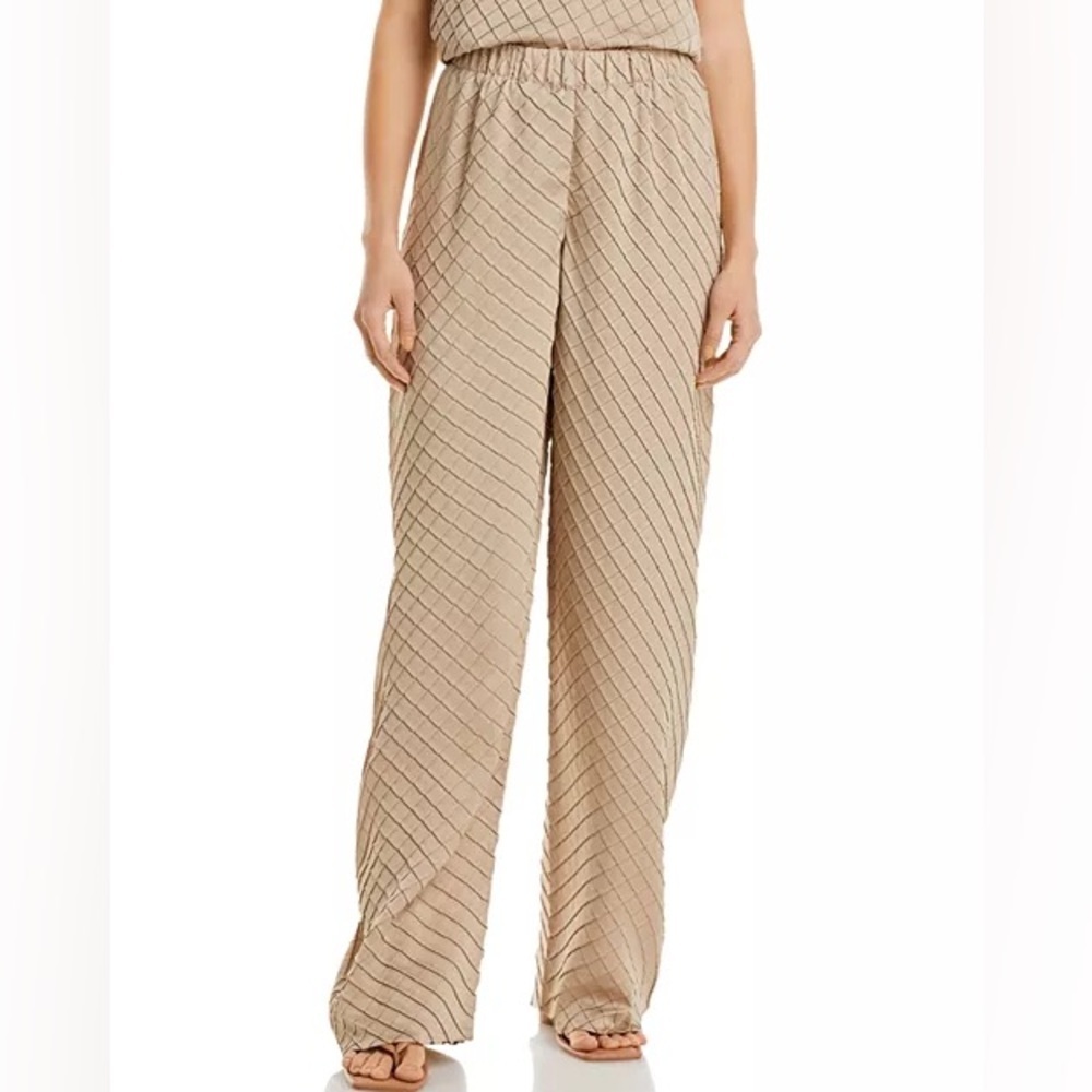 New Lafayette 148 NY Diamond Plisse Pull On Pants XXL Sandstone Lightweight Work